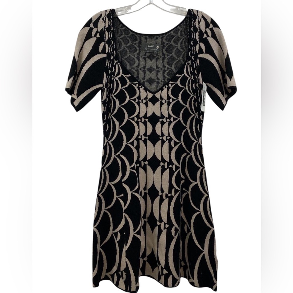 Anthropologie Black and Cream Knit Pattern Dress Top